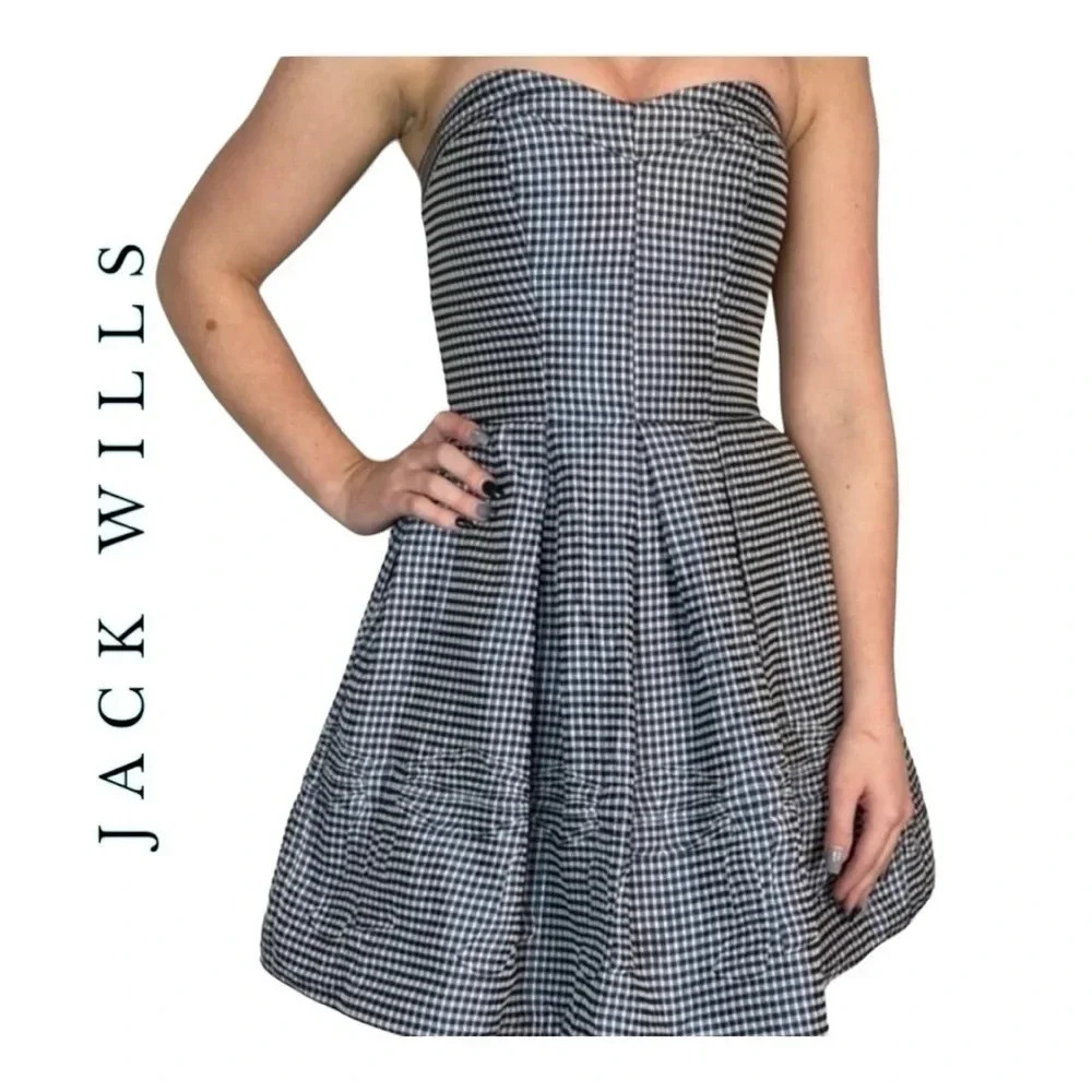 1598. JACK WILLS STRAPLESS FIT‎ AND FLARE DRESS MINI LENGTH SZ 4 CHECKER PATTERN